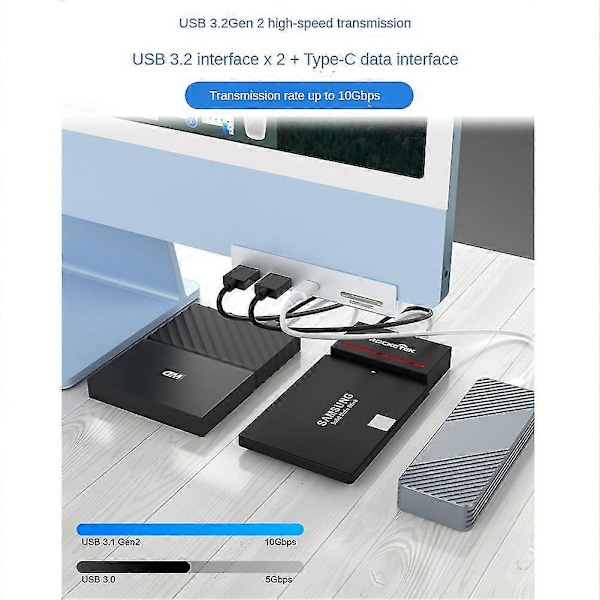 Usb C 3.2 10 Gbps Usb C -keskitin, 5-in-1 Usb-keskitinsovitin, jossa 2 Usb A -porttia (10 Gbps), Type-c-portti (