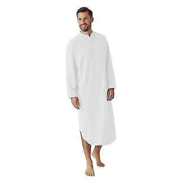 Miesten yöpaita puuvillasekoitetta, pitkähihainen, O-kaula-aukko, pehmeä, väljä yöasu, mukava yöpuku, yöpaidat white XL