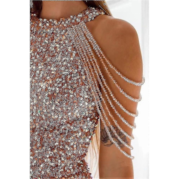 Off Shoulder Gull Paljettkjole Kort Party Bodycon Kjole Dame Sexy Aftenkjole PINK XXL