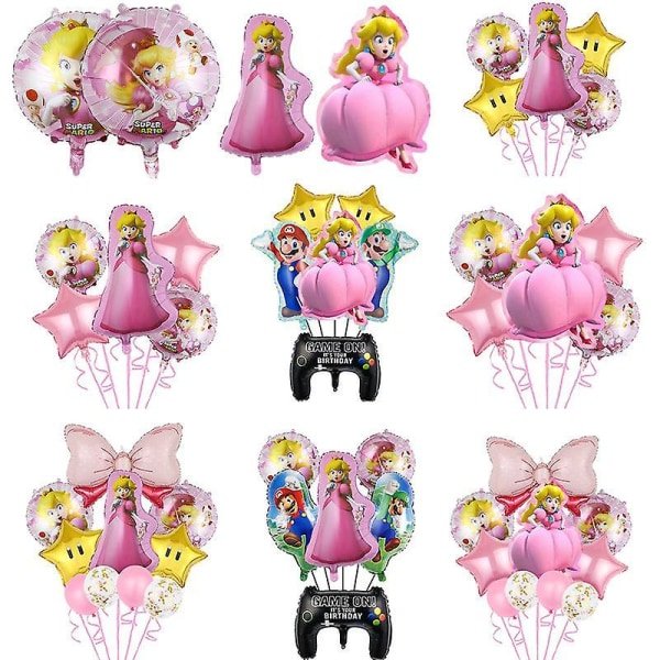 Super Mario Bros Set Princess Peach Ballonger Kostym Festdekoration Rosa Dekorativa fototillbehör Födelsedag Baby Shower 11pcs set-C