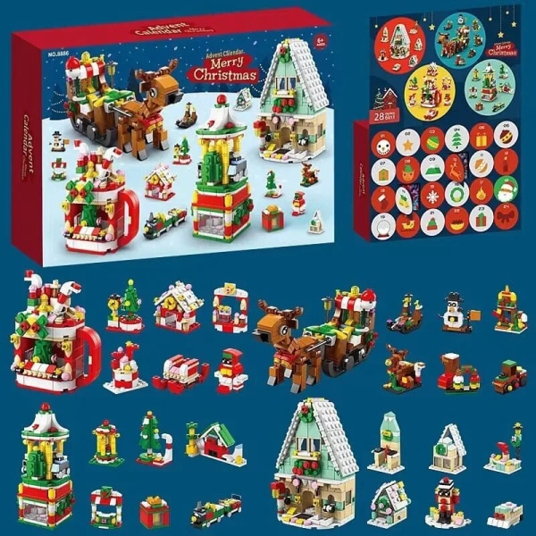 2023 Julserie Byggklossar Presentförpackning för Barn 24 Dagar Jul Adventskalender DIY Nötknäppare Jultomte Klossar Modell style 14