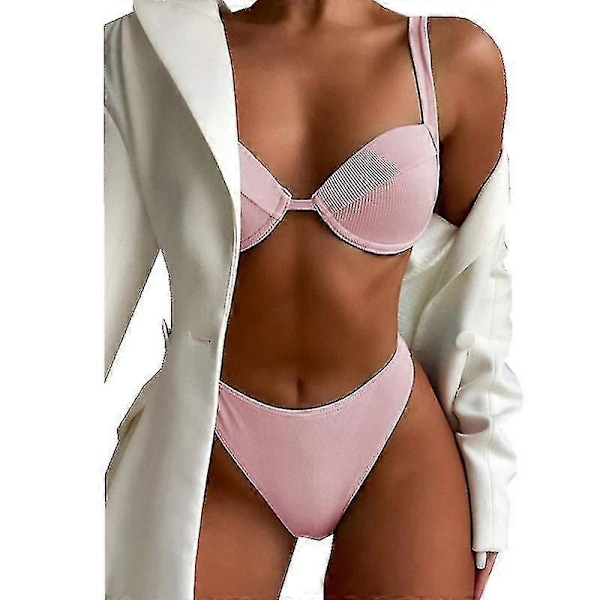 Dame Bikini Badedragter Cover Up Trekant Bikini Sæt Sexet Strand Badetøj Todelt Badedragt Ensfarvet PINK S