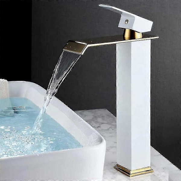 Högkvalitativ Mässing Svart Och Guld Badrum Blandare Kran Vattenfall Rostfritt Stål Hög Tvättställsblandare Stainless steel Gold