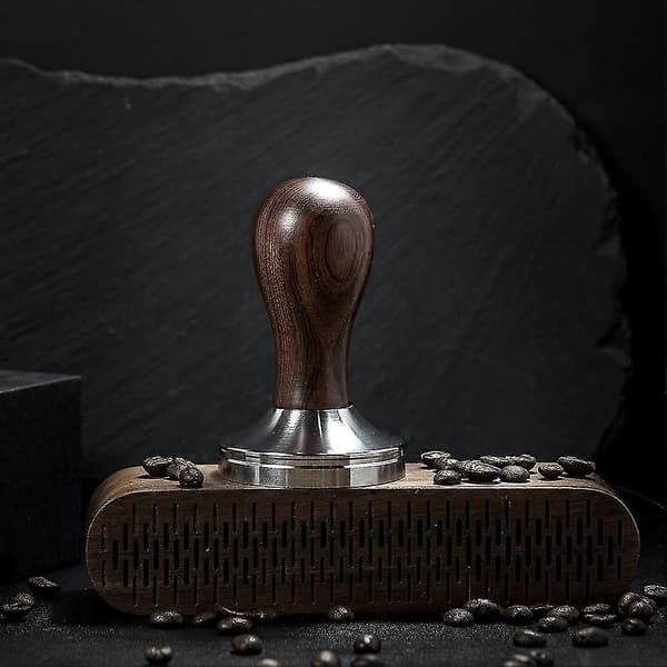 58mm Kaffe Tamper Espresso Presse Med Tamper Måtte Rustfrit Stål Flad Base Træhåndtag Til Kaffe
