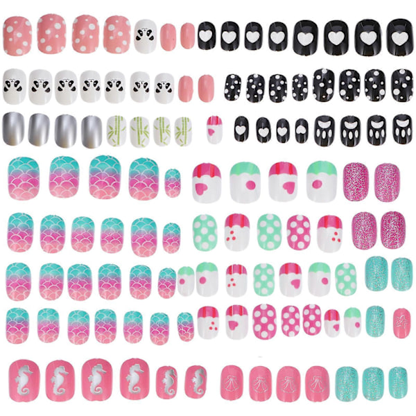 120 stk. Fake Negler for Barn Jenter Full Dekning Korte Falske Fingernegler Neglekunst Dekor