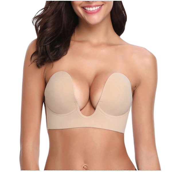 Kvinnor Självhäftande BH Axelbandslös Rygglös BH Osynlig Push Up BH Beige C