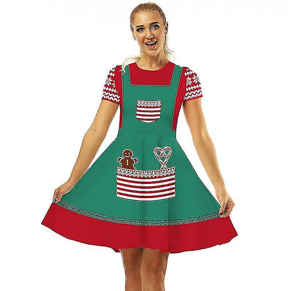 Fula Jultröjor Röda och Gröna A-linjeformade Julklänningar Dam Kortärmad Casual A-linjeformad Julklänning För Julfest L