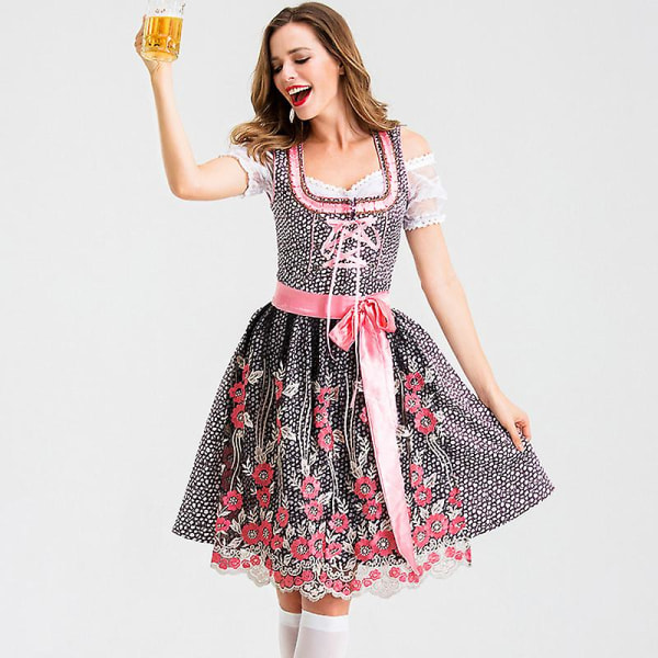 Dirndl Oktoberfest Dräkt Traditionell ölfestival Pubar Wench Cosplay Festklänning Carnival Halloween Blue M