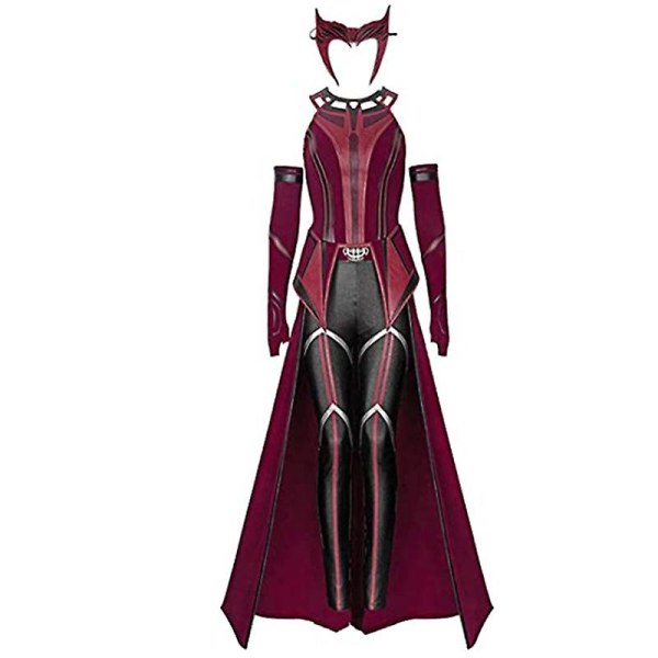 P-jsmen Kvinna Wanda Maximoff Cosplay Dräkt Scarlet Witch Huvudbonader Kappa Och Byxor Full Set Outfit Halloween Accessoarer Rekvisita XS Wanda