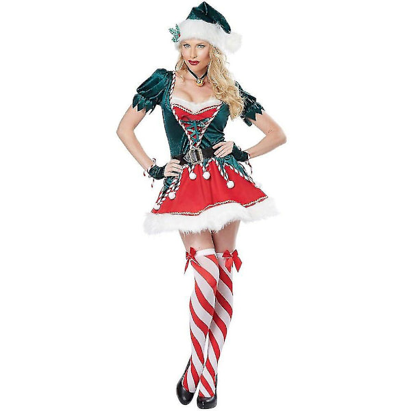 Grön tomtenissekostym för vuxna damer, julparty cosplay, julgranskostym L