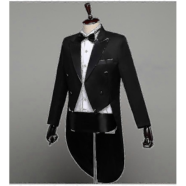 Herre Kjolefrakk Smoking Dressbukse Sett, Herre Smoking Dressbukse Dress Med Sløyfe BLACK XL