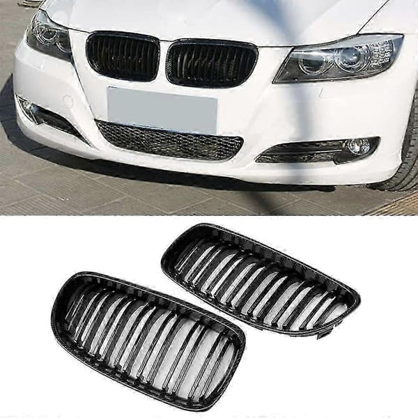 Bil Kulfiber Blank Sort Dobbelt Lamel Front Nyre Grill til E90 E91 3 Serie 2009-2011
