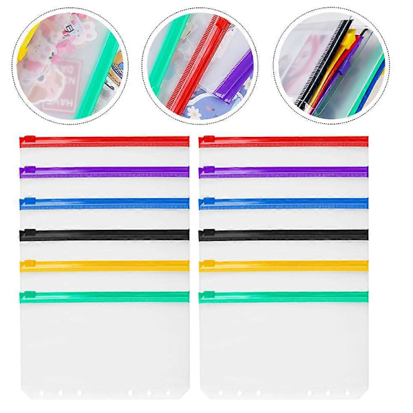 12 stk. Multipurpose Binder Lommer Løse Bladposer til 6-Rings Notesblok Studenter Papirvarer