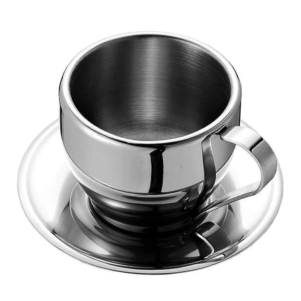 2x Rustfri Stål Kaffekopper Sæt / Kaffesæt / Tekopper Sæt / Tesæt, Kaffekopper Med Underkop