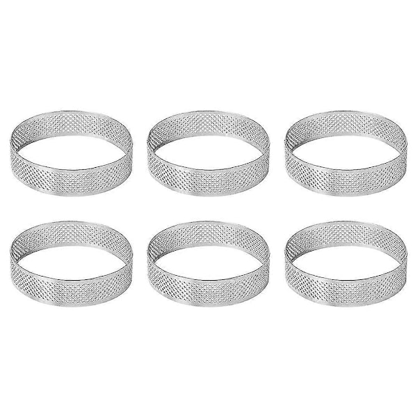 Kakeformringer, 6 stk. perforerte terteformringer i rustfritt stål, perforert paiform, kakemousse