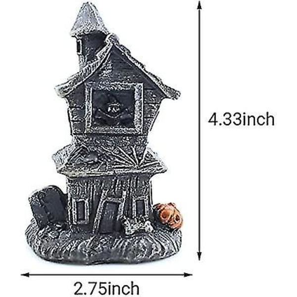 Halloween-talon Hausin Veistos - Resininen Halloween-kummitustalo Valoilla Halloween-koristehahmo
