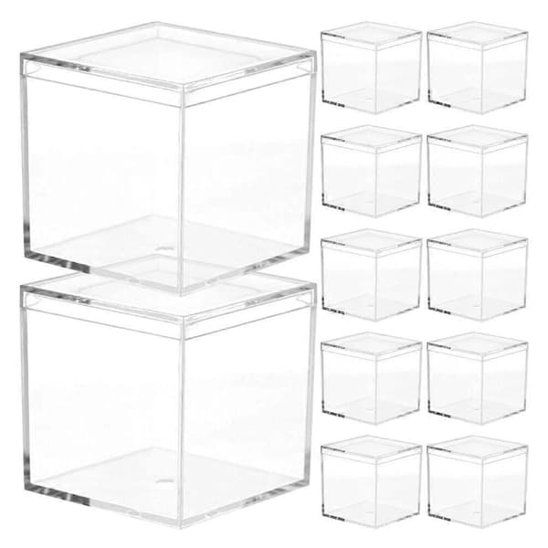 12 st Fyrkantiga Godisaskar Klara Presentaskar Plastförpackningslåda Transparent Presentask