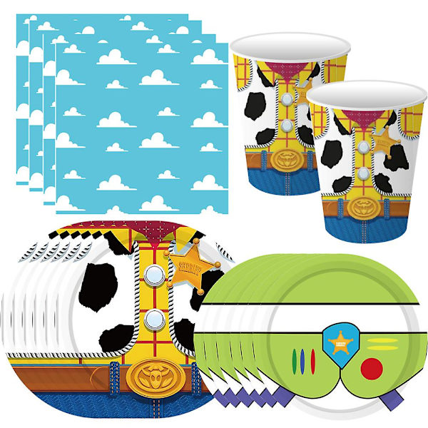 Blå Himmels Vita Moln Tema Festtillbehör Tecknad Toy Story Engångsservis Mugg För Barn Pojkar Födelsedagsfest Dekorationer 60pcs set