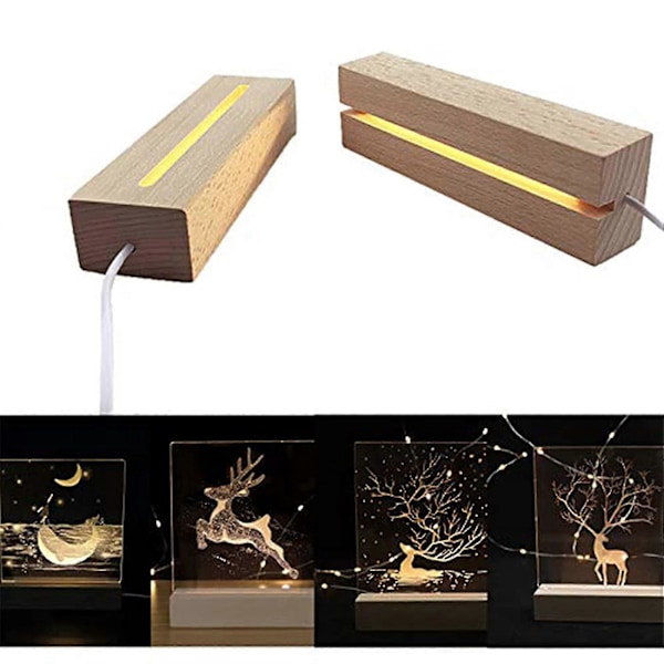 2-pack 15 cm Trä Rektangel Display Sockel, Trä Rektangel LED-ljus Display Bas För Akryl