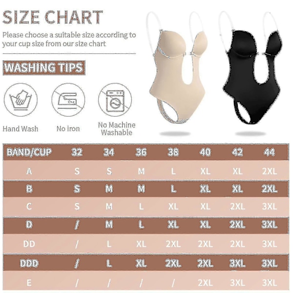 Naisten selästä avoin body muotoileva U-kaula-aukko saumaton stringi syvällä V-pääntieellä hääpukuun - 5 Black L(36)
