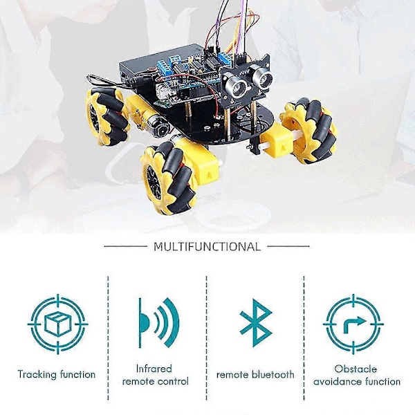 Moottorikäyttöinen robotti 360 asteen pyöriminen Mini Mecanum -pyöräautosarjaan Älykäs robottialusta