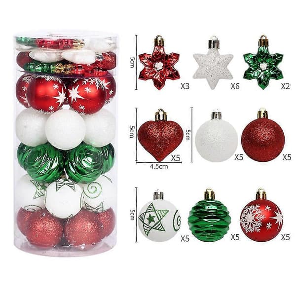 41-pack Julgranskulor, Stjärnmålade Julkulor, Julgran red green