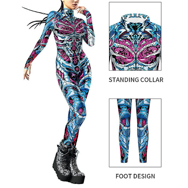 3D Kvinders Skelet Kostume Halloween Sugar Skull Kostume Halloween Kvinder Skelet Bodysuit Jumpsuit De Dødes Dag Kostumer L