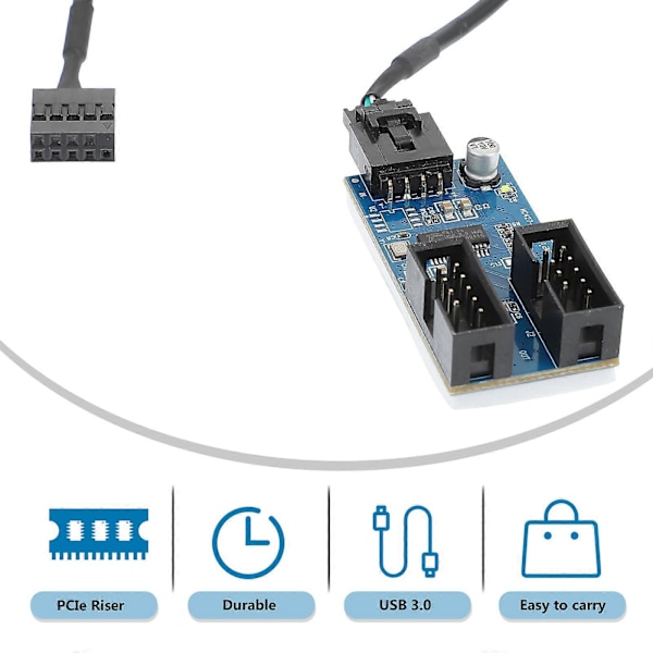 USB Header Förlängningshubb Port Multiplicerare USB 2.0 9-pin 1 till 2 Hub Splitter