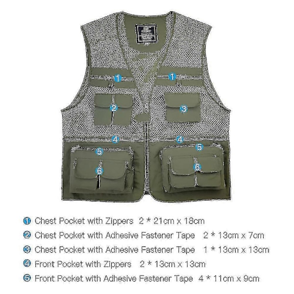 Fiskevest Åndbar Fiske Rejse Mesh Vest Khaki XL