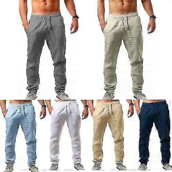 Herr Casual Bomull Linne Lös Harem Byxor Strand Yoga Hippie Byxor Grey 3XL