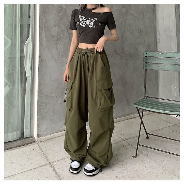 Y2k Streetwear Overalls Dame Casual Retro Løse Brede Ben style1 L