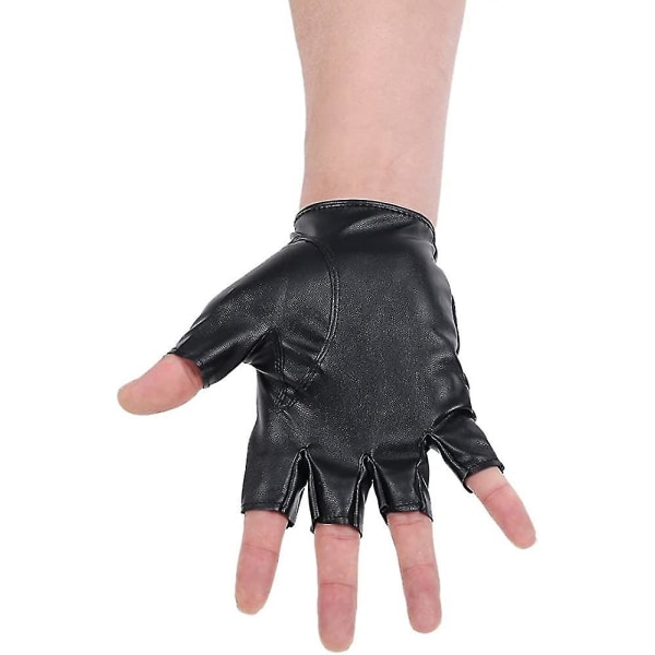 Herre PU Lær Hansker Steampunk Gotisk Halv Finger Borrelås Votter