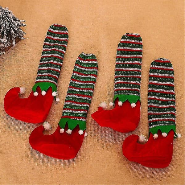 1/4 st Jul Stolsbensskydd Juldekoration Tomte Strumpa Toffel Bordsbensskydd Red 1PC