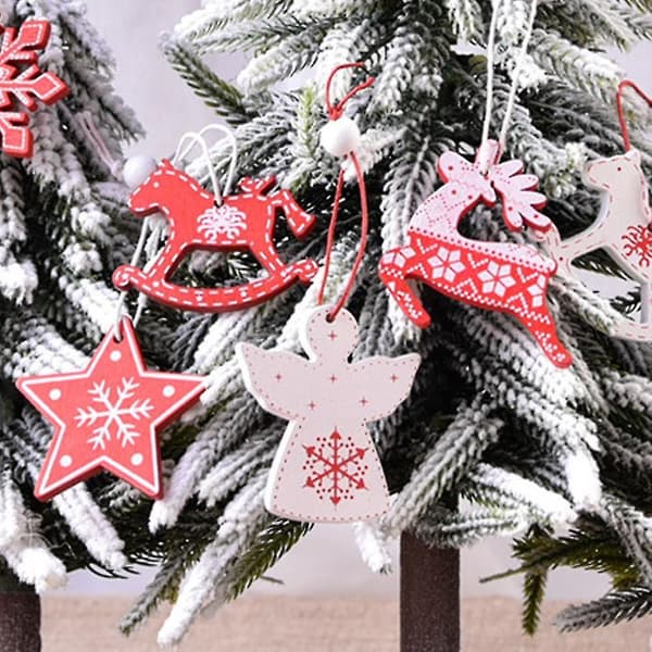 Julgranspynt i trä, lantlig stil, rustika hängande dekorationer style 4