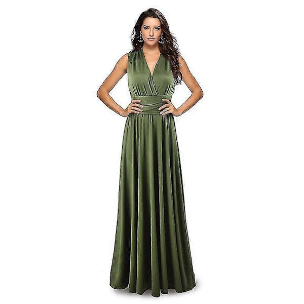 Kvinners Aften Multi Way Wrap Brudepike Formell Lang Maxi Kjole Ysm2035 Army Green L