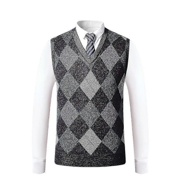 Herre Cashmere Pullover Uldblanding Ærmeløs Strik V-hals Sweater M Dark Grey