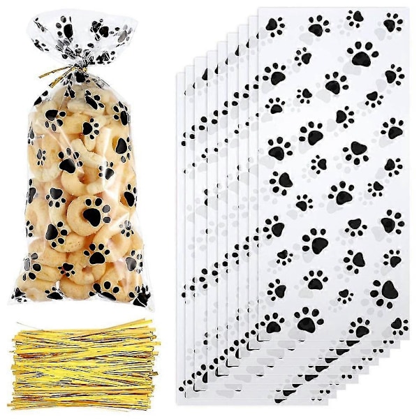 150 Stykker Klare Godteposer Potetryk Cellofanposer Kæledyrsgaveposer Med 150 Stykker Twist Ties Til