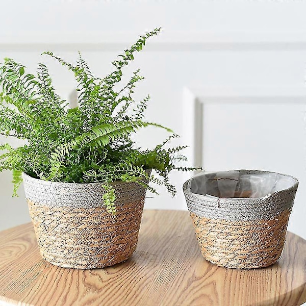 Sjögräskorg Set om 2 Inomhus Utomhus, Blomkrukor, Växtbehållare, Naturlig Hängande