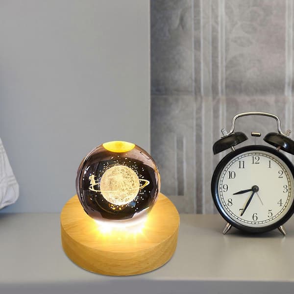 2 STK LED Lys Display Baser Tre Krystallkuleholder USB Lampe Display Baser