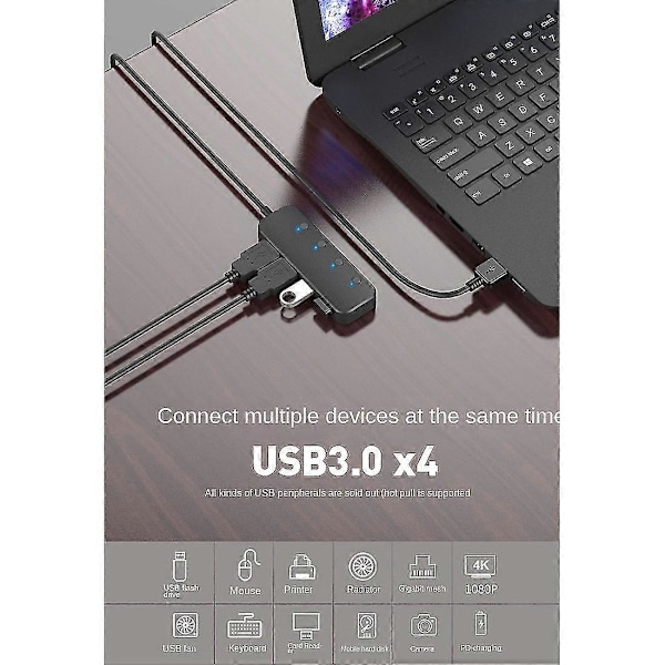 USB Hub 4 Porte USB 3.0 5 Gbps Hub Splitter En Til Fire Forlænger Med Uafhængig Strømafbryder Og L