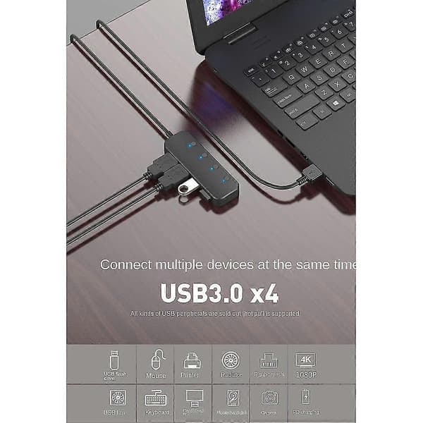 USB Hub 4 Porter USB 3.0 5 Gbps Hub Splitter En Til Fire Utvider Med Uavhengig Strømbryter Og L