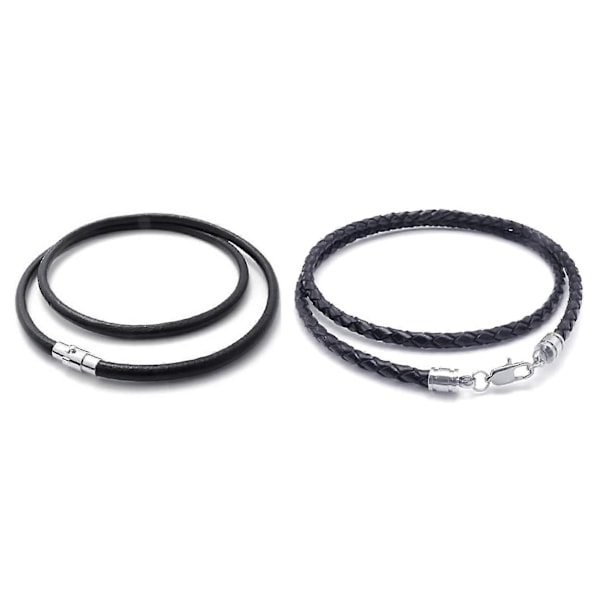 Halsband i rostfritt stål med läderrem och pansarkedja, svart - 4 mm bred - 75 cm lång med halsband - 3 mm