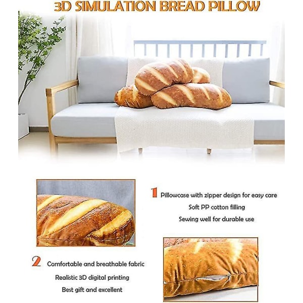 3D Simulation Brødpude Blød Lændestøtte Baguette Rygpude Mad Plys Fyldt Legetøj 40cm