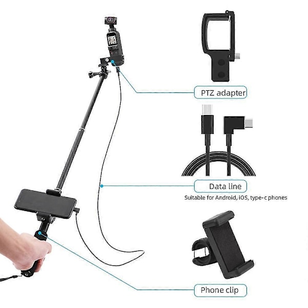 Selfie-keppi DJI Osmo Pocket 2 -käsikäyttöiselle gimbaalivakaimelle, Type-c/Android-puhelinpidike, moduulilaajennusvarsi - Type-c - Type-c