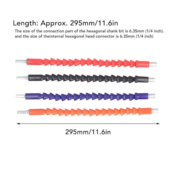 4 stk. Fleksible skaftforlengerbits 29,5 cm 1/4 tomme Bøyelig skrutrekker Myke skaft Fleksible borbitsforlengere for elektroniske driller