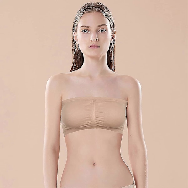 3 pakkausta olkaimettomia rintaliivejä naisille, naisten bandeau-rintaliivit, pehmustetut saumattomat crop-rintaliivit, pehmeät ja mukavat langattomat bralettet Beige XL