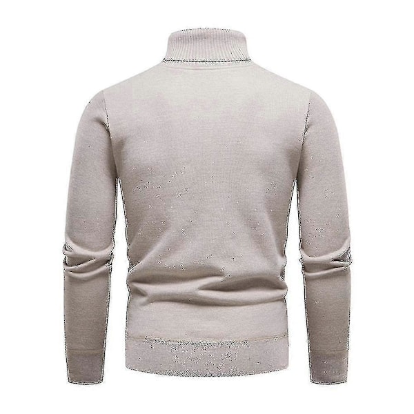 Herr Enfärgad Polokrage Basic Tröja Vinter Slim Fit Tjock Stickad Varm Pullover Topp Beige 2XL