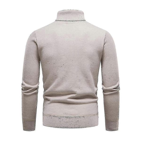Herr Enfärgad Polokrage Basic Tröja Vinter Slim Fit Tjock Stickad Varm Pullover Topp Beige XL