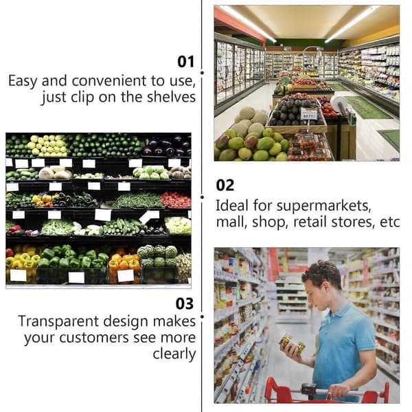 60 stk. Prislapper for Supermarked, Prisdisplayholder, Transparent Prislappeholder