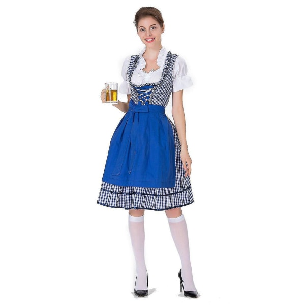Snabb Leverans Dam Tysk Dirndl Klänning Kostymer För Bayersk Oktoberfest Halloween Karneval Blue XL